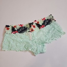 NWT Victoria  s Secret Floral Blue Lace Cheeky Boyshort Boxer Cheeky Panties M
