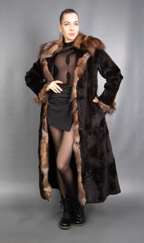 8462 NEW GORGEOUS REAL SHEARED LAPIN COAT FUR EXTRA LONG FOX BEAUTIFUL SIZE S