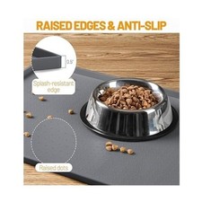 Silicone Pet Feeding Mat with Raised Edge, Waterproof 19"X12", Gray