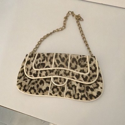 colin + colette Beige Black Leopard Print Shoulder Bag for Women, Chain Strap