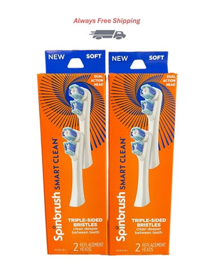 #ad New Pack of 2 Spinbrush Smart Clean Replacement Brush Heads Soft 4 Total $18.97