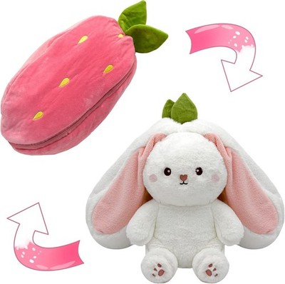 7.09In Reversible Bunny Plush Strawberry Stuffed Animal Rabbit Cuddle Pillow Toy