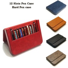 Leather 12 Slots Hard Fountain Pen Case Storage Box Collection Organizer Gift