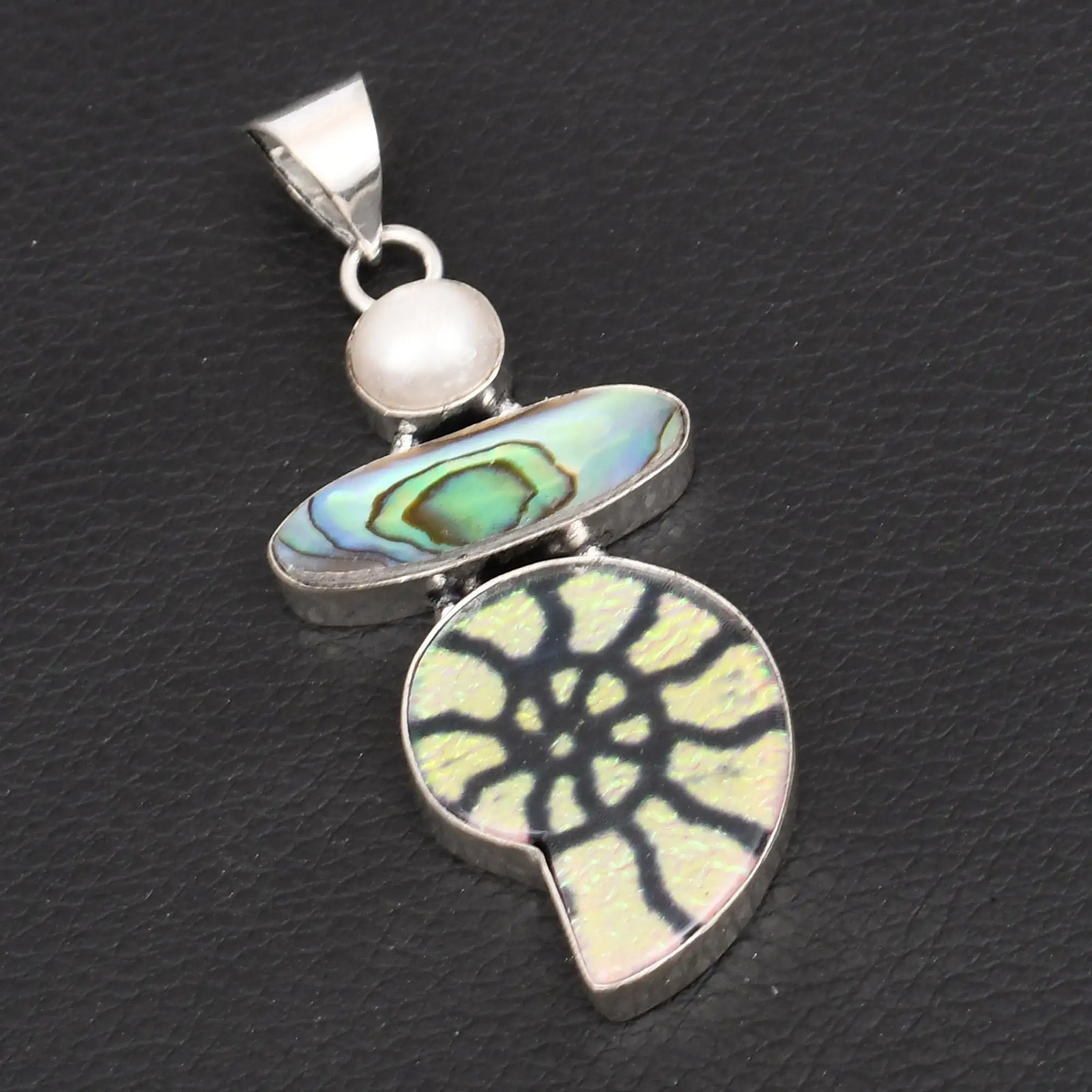 Ammonite Fossil Abalone Shell Gemstone Handmade Pendant Jewelry 2.64