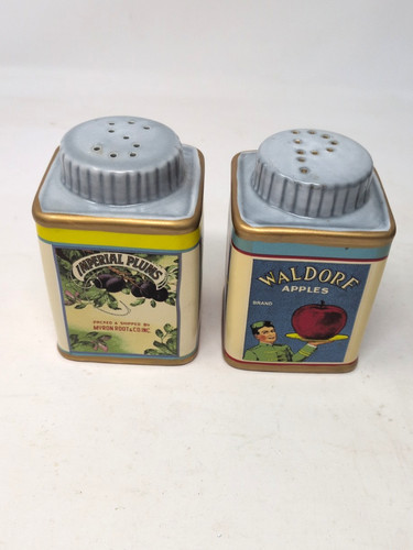 Vintage Labels Sakura Grapes And Apples Salt And Pepper Shakers Stoneware