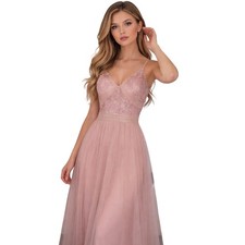 Bridesmaid Maxi Dress Women Dusty Rose Excellent Lace Tulle Formal Gown