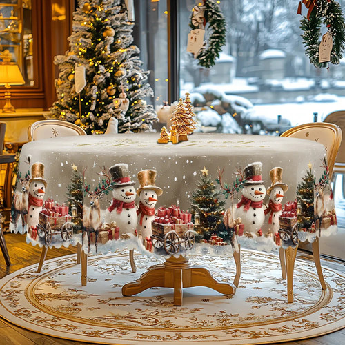 1 Pezzo Tovaglia Natalizia,Retro Pupazzo di Neve Cervo Regalo Stampato Copritavolo Decorazione - Foto 2 di 8