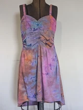 American Rag Cie Women Babydoll Coquette Dress Size L Watercolor Smocked Summer