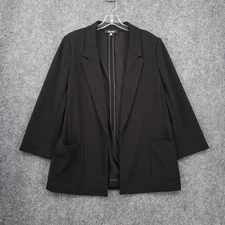 Nine West Blazer Womens M Medium Black Open Front Long Sleeve Suit Jacket Notch