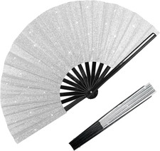 Large Folding Rave Hand Fan 13" Glitter Handheld Clack Fan for Line Dancing, EDM