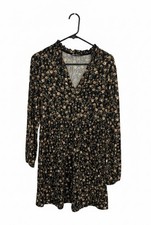 ZARA Women's Size S Floral Long Sleeve Mini Dress Black Fall Cottagecore Boho