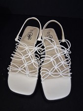 Vintage Winham Black Sole White Faux Leather White String Sandals Good Condition