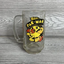 Vintage 1982 Pac Man & Ghosts Arcade Game Glass Mug Cup Beer Stein Bally Midway