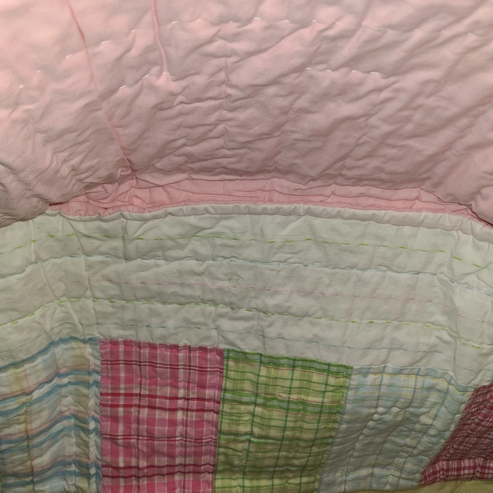 NUEVO Pottery Barn Kids COLCHA CUNA Rosa A CUADROS Verde Azul Niña Niño Cama Laguna Foto 4 de 4