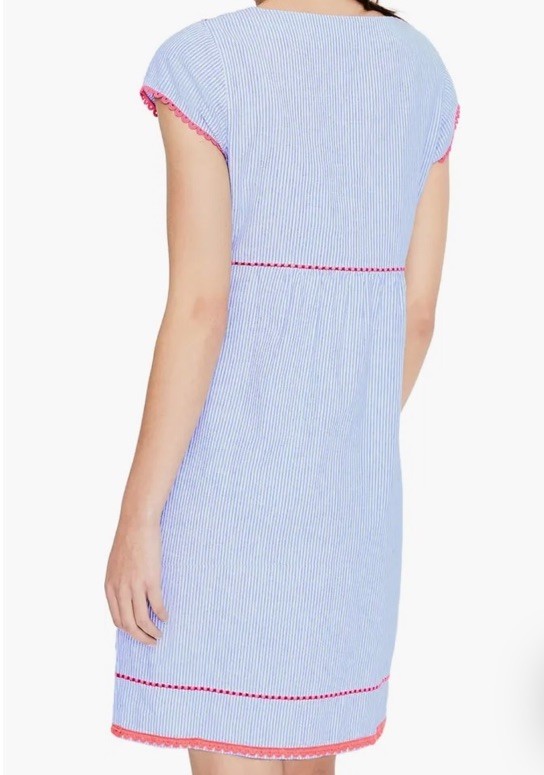 BODEN WOMEN BEA Dress 100% LINEN FLORAL EMBROIDERED STRIPED SZ 6 Knee/ Zip  Side | eBay