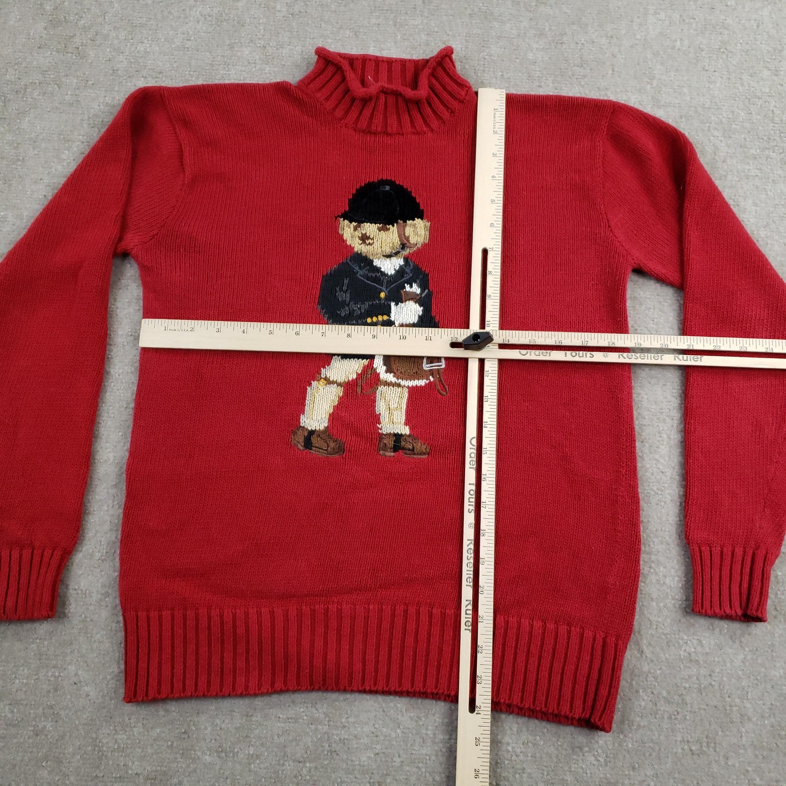 Vintage Ralph Lauren Polo Sport Sweater Womens Small Red Bear Equestrian Linen image 2