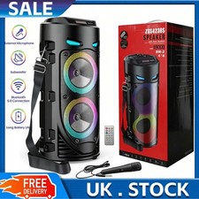 Portable Bluetooth Party Speaker Heavy Bass Subwoofer with Mic RGB LED Light UK