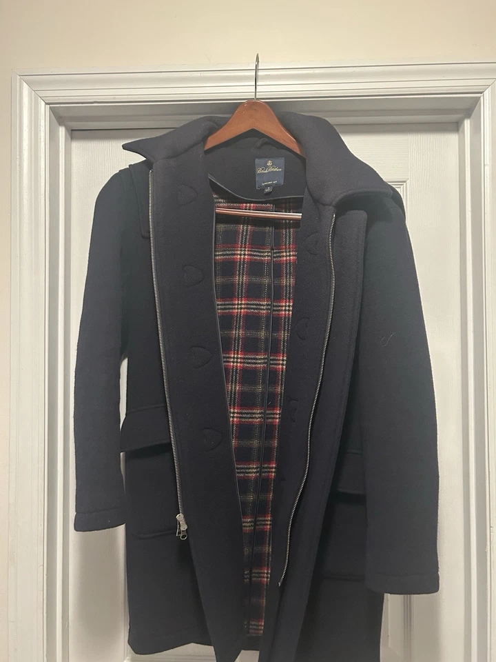Vtg Brooks Brothers Navy Blue Wool Duffle Coat Small 38 Fabric Italy - Image 4 of 4