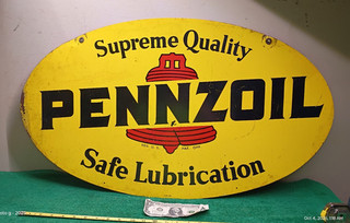 Original PENNZOIL Double Sided Gas Station Metal Sign AM 5 82 Oil Collectible