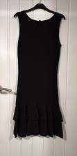 Coast Black Sleeveless Round Neck Midi Dress Swish Tiered Bottom Stretchy Sze 10