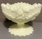 Fenton Custard Yellow Hobnail Pinwheel Pattern Uranium Pedestal Bowl