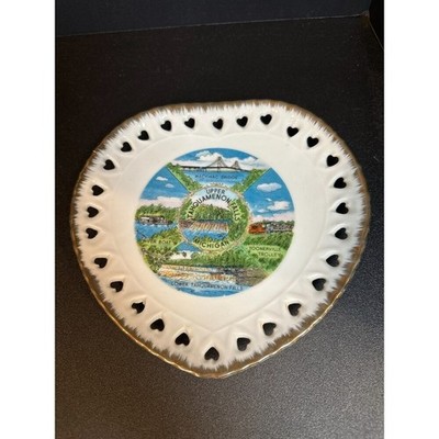 Vintage Michigan Souvenir Heart Rim Plate 7''