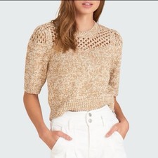 Veronica Beard Sweater Women s XS Short Sleeve Tyrie Open Knit Heathered Tan