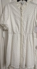 Women's NINE WEST White Eyelet Fit and Flare Short Sleeve Dress size X Small