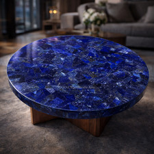 Lapis Lazuli Table Top Handmade Blue Stone Coffee Table Inlay Luxury Decor Round