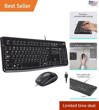 MK120 Ergonomic Wired Keyboard and Optical Mouse Combo for Windows - Black