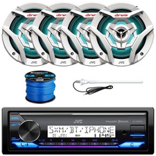 JVC Marine Stereo Receiver, Remote, 4x 6.5" 260W LED Speakers, Wire, Antenna