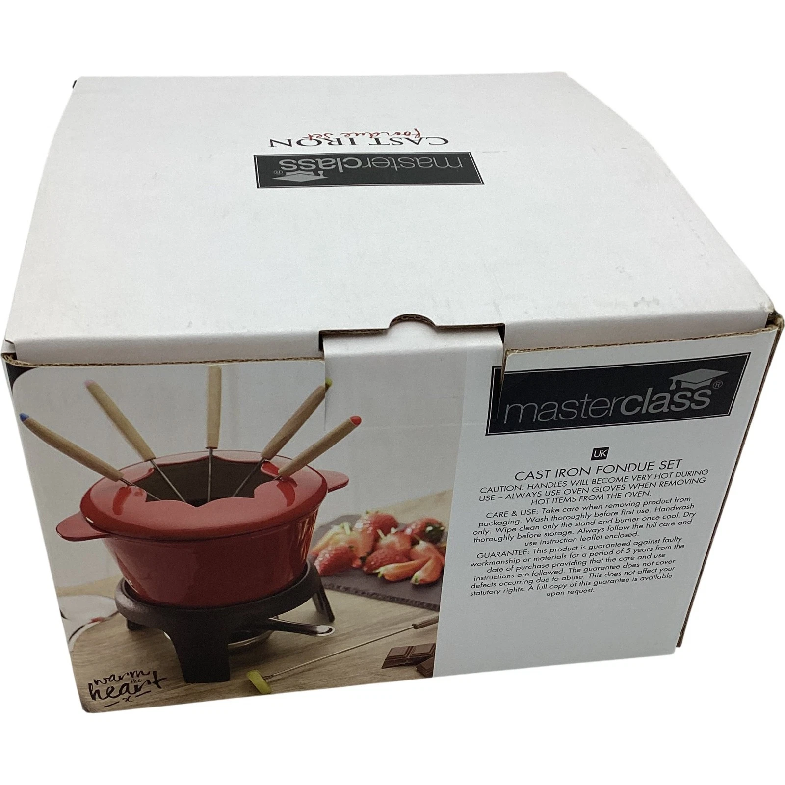 MASTERCLASS Cast Iron Fondue Set Red Enamel Bowl with Forks 21cm 5yr Guarante TH