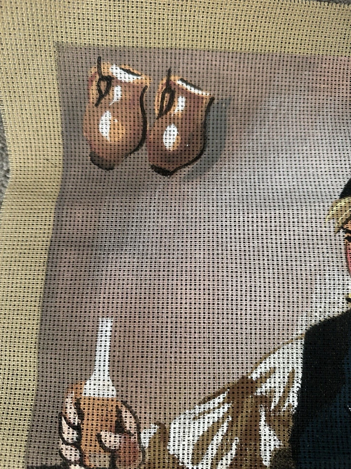 Vintage Unused Tapestry Canvas Imre Revesz (Hungarian 1859-1945) Tavern Portrait - Image 2 of 4