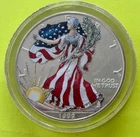 1999 colorized American Silver Eagle United States liberty silver dollar