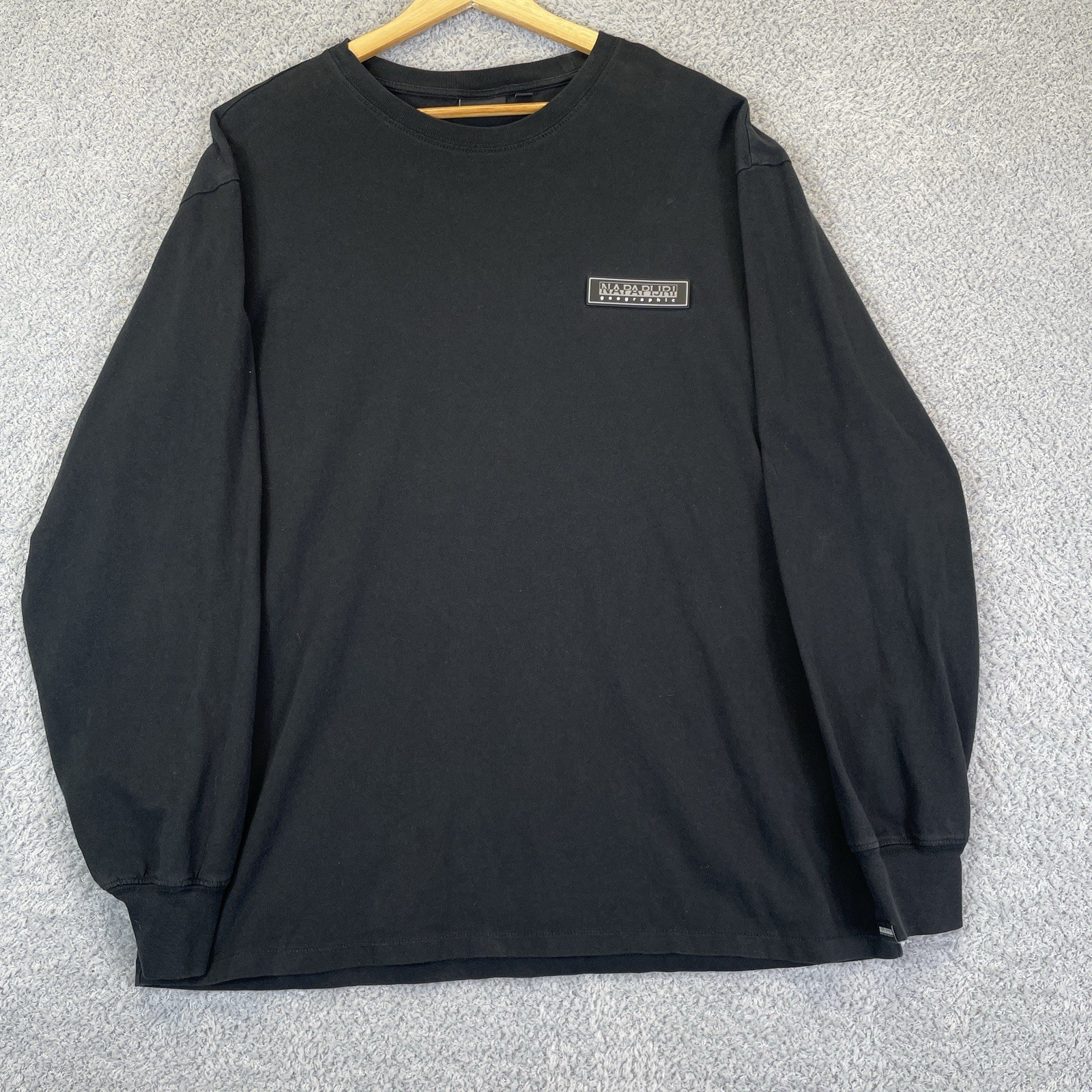 Napapijri, Vintage Napapijri Long Sleeve Shirt Men's Large Black Sweatshirt Chest Logo