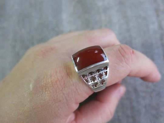 Anillo ágata cornalina piedra roja plata de ley 925 sello cuadrado talla 11 Foto 2 de 4