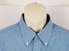 Chaps Ralph Lauren Mens Long Sleeve Classic Fit Twill Blue Stripe 17-17.5 34/35