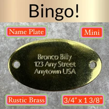 Custom Engraved Tags Personalized NAME PLATE Tags ID Tag BRASS RUSTIC OVAL MINI