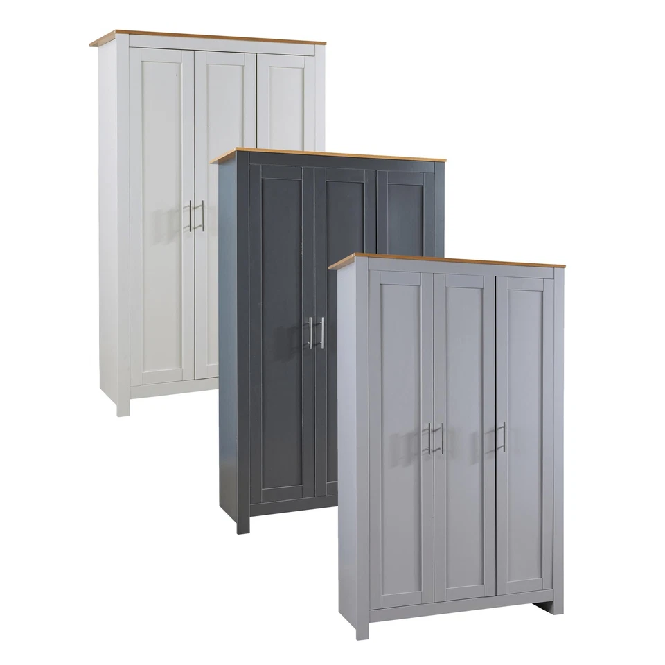 HOME SOURCE Wardrobe 3 Door Home Bedroom Furniture Clothing Storage Oak Top Wooden Unit