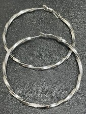 Vintage 2.2  Hinged Silver Tone Twisted Metal Hoop Earrings