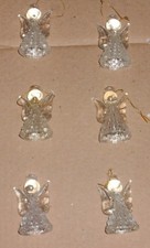 Vintage 6 Small Clear Gold Halo Angels Christmas Holiday Elegant Decoration