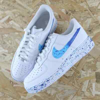 Air Force 1 Low Custom White Shoes Icy Blue Aqua Ocean Gradient Fade Splatter