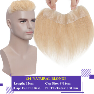 Men's Real Human Hair Piece V-Looped Toupee Frontal Receding Hairline Hairpiece
