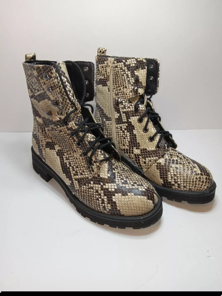 MIA Miki Snake Print Combat Boots Lace Up Faux Leather Lug Sole