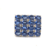 Sterling Silver Cocktail Ring Blue Clear Cubic Zirconia Size 7