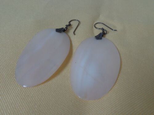 Vintage MOTHER of PEARL Dangling Earrings Jewelry Collection 925Hook BOLD CHUNKY - Picture 1 of 4