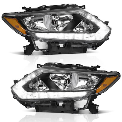 For 2014-2016 Nissan Rogue Halogen LED DRL Lamps Headlights Assembly Left+Right 
