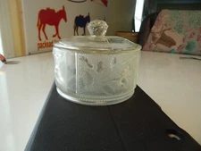 Clear Antique Covered Candy Dish or Powder Dish in Rose Design