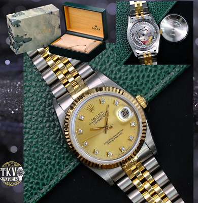 ROLEX DATEJUST LADIES MIDSIZE WATCH 18KY GOLD SS CHAMPAGNE DIAMOND