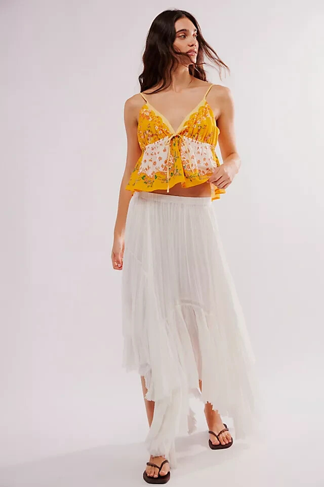 Free People Double Date Tank Printed Floral V Neck Babydoll Cami